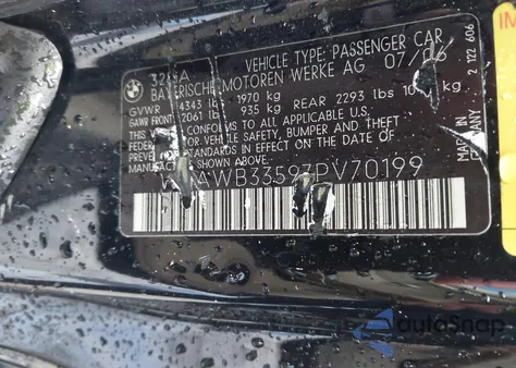 2007 BMW 328I from USA, damaged, VIN WBAWB33597PV70199